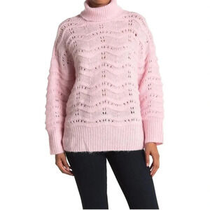 Frnch Paris Cable Knit Turtleneck Sweater Pink NWT